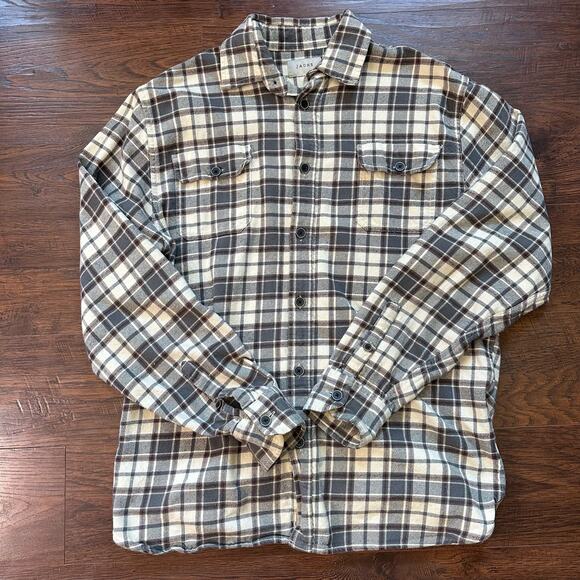 Jachs Flannel Gray/Brown/White Men's Plaid Button-Up Shirt L Tall Hi-Low Hem LS - Picture 3 of 6